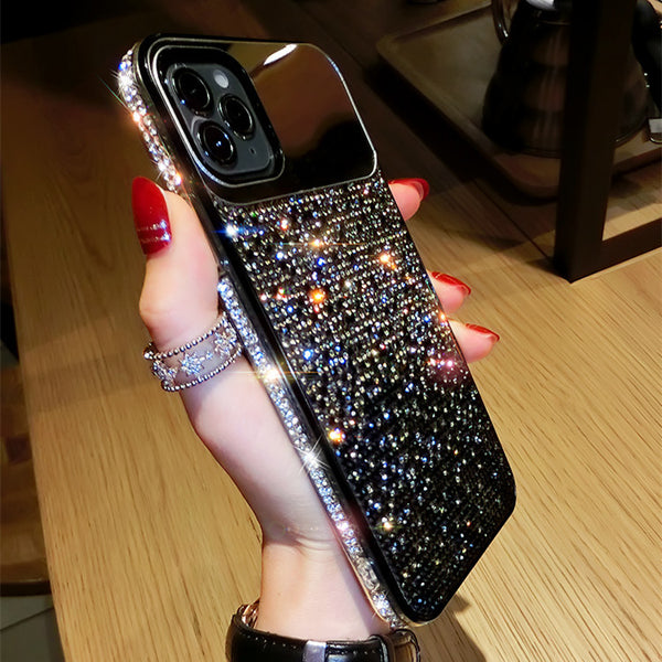 Punk Gradient Rhinestone Makeup Mirror Phone Case