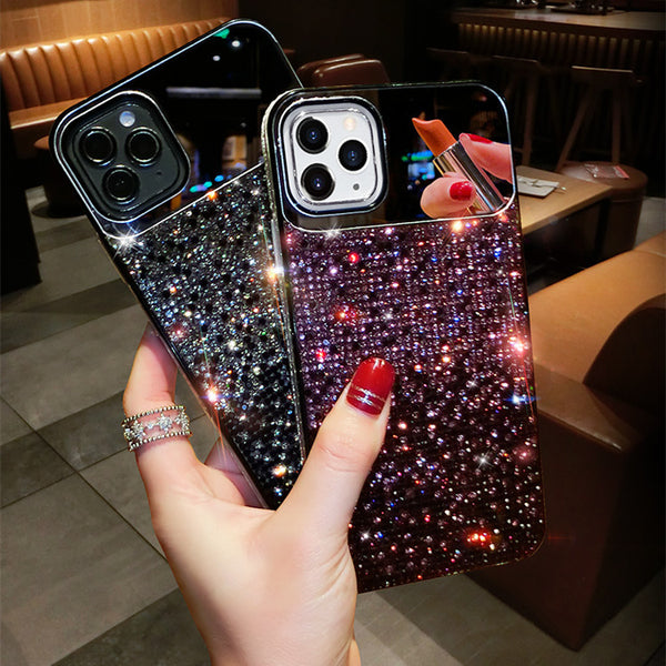 Punk Gradient Rhinestone Makeup Mirror Phone Case